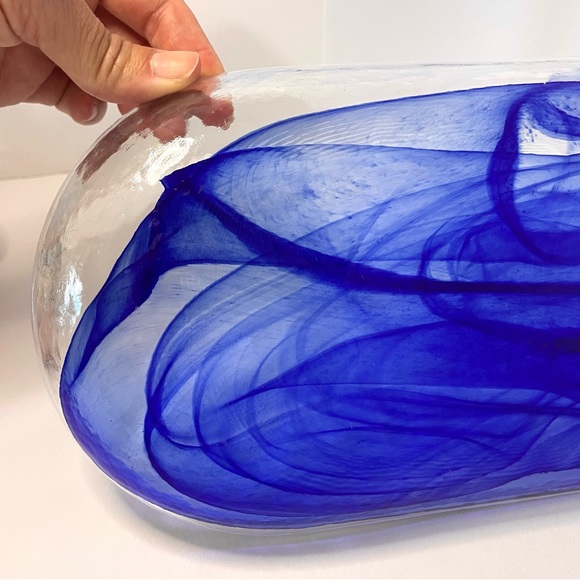 Glass Cobalt Blue Swirl Trinket Serving Tray Dish - Picture 8 of 15